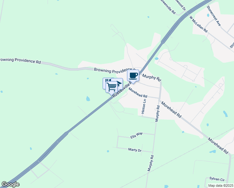 map of restaurants, bars, coffee shops, grocery stores, and more near 7597 Russellville Road in Bowling Green