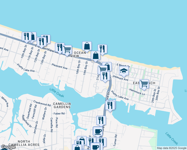 map of restaurants, bars, coffee shops, grocery stores, and more near 4003 Pleasant Avenue in Norfolk