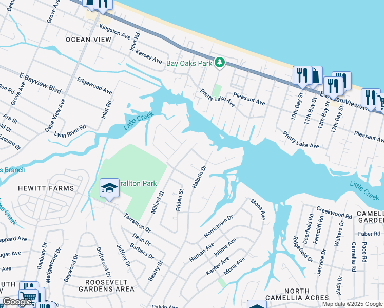 map of restaurants, bars, coffee shops, grocery stores, and more near 8520 Millard Street in Norfolk