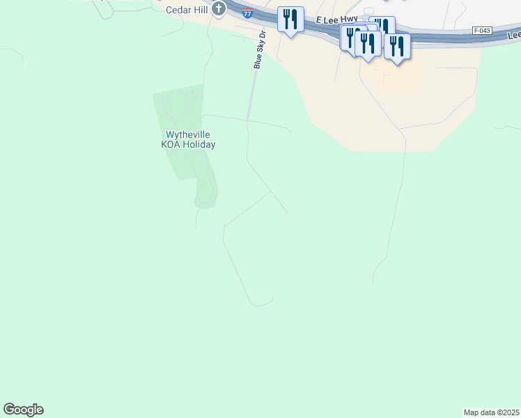 map of restaurants, bars, coffee shops, grocery stores, and more near 385-387 Blue Sky Drive in Wytheville