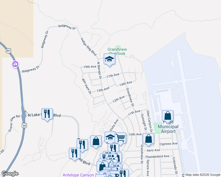 map of restaurants, bars, coffee shops, grocery stores, and more near 1407 14th Avenue in Page