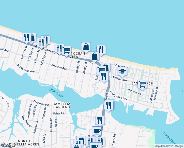 map of restaurants, bars, coffee shops, grocery stores, and more near 4018 Pleasant Avenue in Norfolk
