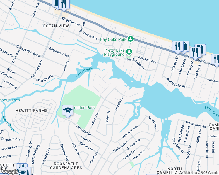 map of restaurants, bars, coffee shops, grocery stores, and more near 8520 Millard Street in Norfolk