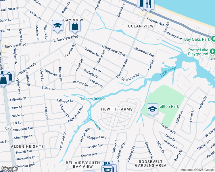map of restaurants, bars, coffee shops, grocery stores, and more near 8444 Capeview Avenue in Norfolk