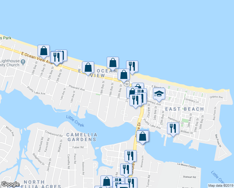 map of restaurants, bars, coffee shops, grocery stores, and more near 4003 Pleasant Avenue in Norfolk