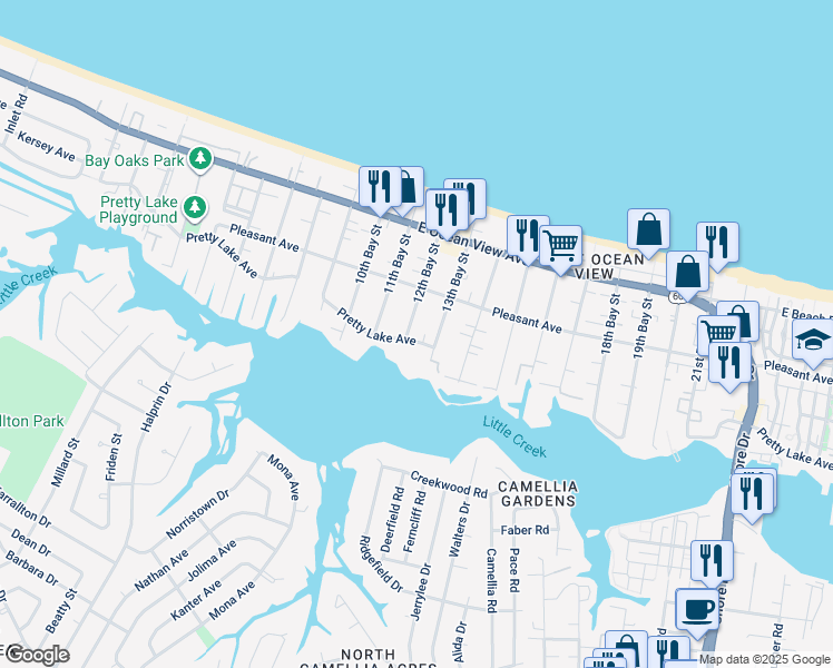 map of restaurants, bars, coffee shops, grocery stores, and more near 9549 12th Bay Street in Norfolk