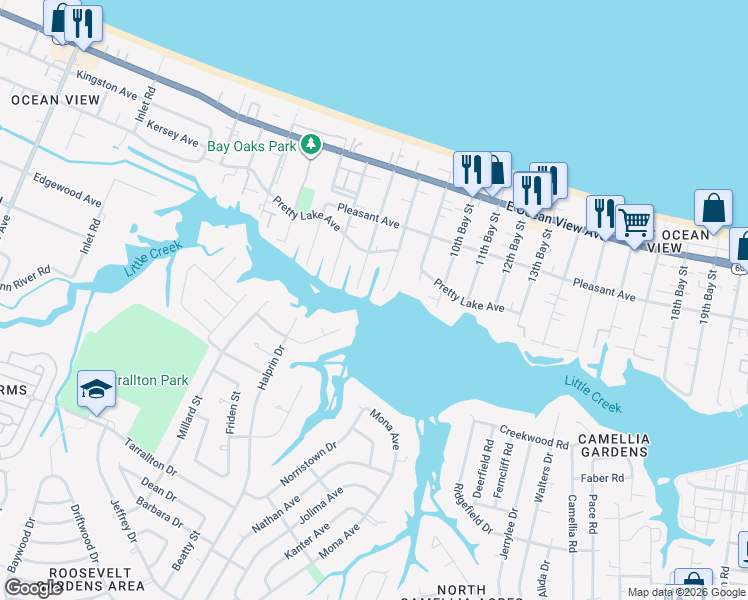 map of restaurants, bars, coffee shops, grocery stores, and more near 9512 8th Bay Street in Norfolk