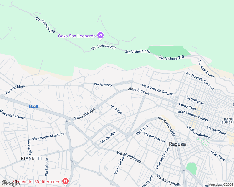 map of restaurants, bars, coffee shops, grocery stores, and more near 300 Viale Europa in Ragusa