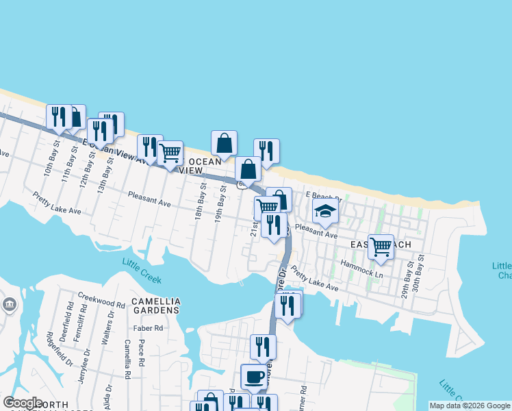 map of restaurants, bars, coffee shops, grocery stores, and more near in Norfolk