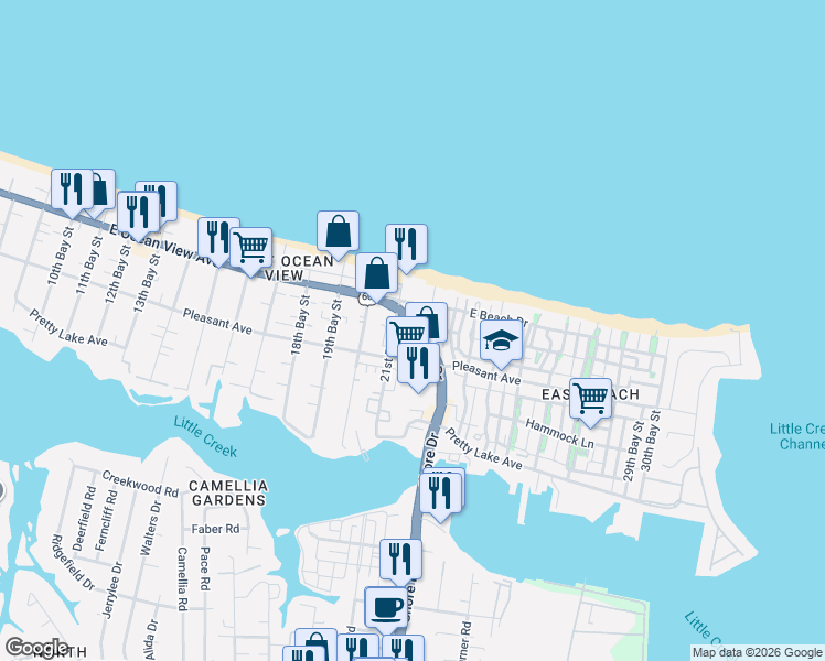 map of restaurants, bars, coffee shops, grocery stores, and more near in Norfolk