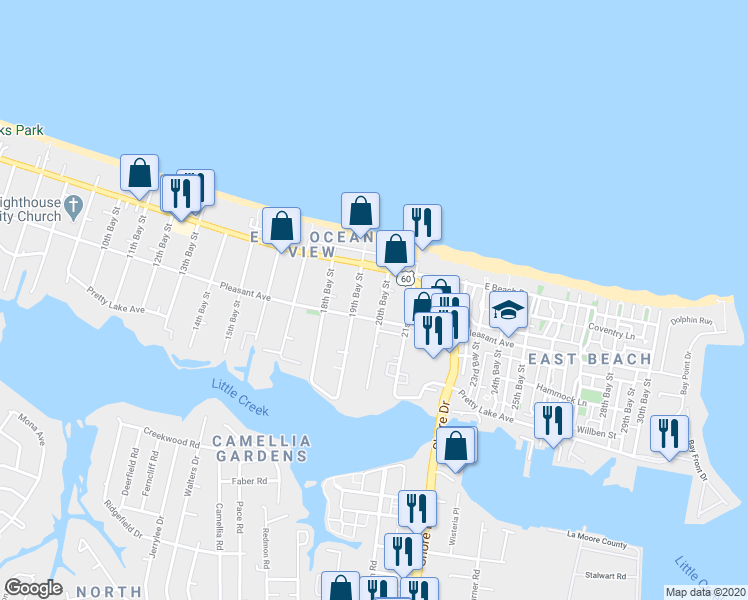 map of restaurants, bars, coffee shops, grocery stores, and more near 9626 20th Bay Street in Norfolk