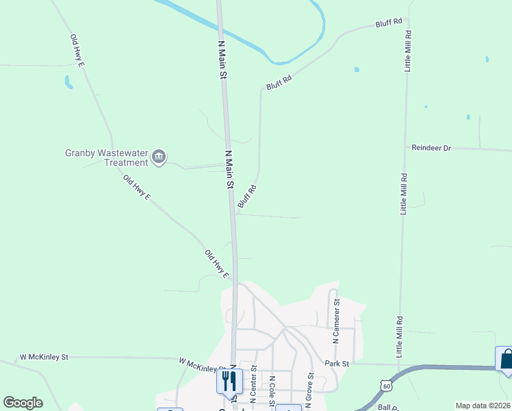 map of restaurants, bars, coffee shops, grocery stores, and more near 8801-8899 Bluff Road in Granby