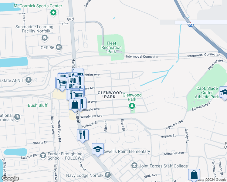 map of restaurants, bars, coffee shops, grocery stores, and more near 300 Beechwood Avenue in Norfolk