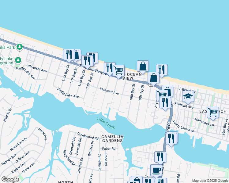 map of restaurants, bars, coffee shops, grocery stores, and more near 16th Bay Street in Norfolk