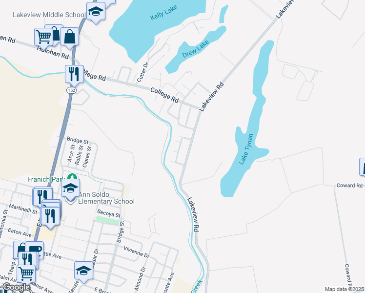 map of restaurants, bars, coffee shops, grocery stores, and more near 105 Kingston Drive in Watsonville