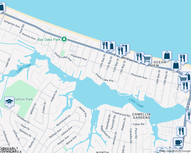 map of restaurants, bars, coffee shops, grocery stores, and more near 9508 9th Bay Street in Norfolk
