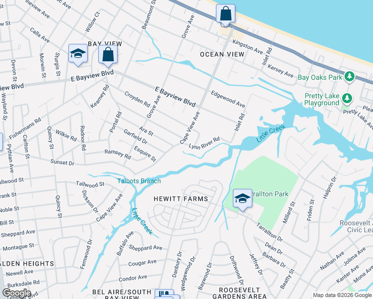map of restaurants, bars, coffee shops, grocery stores, and more near 8468 Cape View Avenue in Norfolk