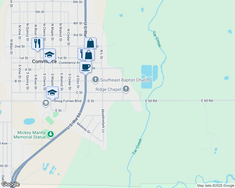 map of restaurants, bars, coffee shops, grocery stores, and more near 1114 East C Street in Commerce