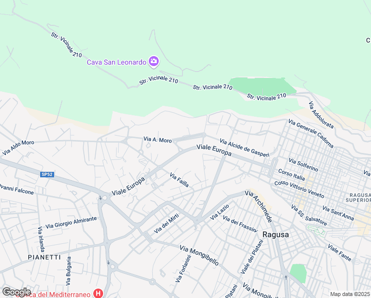 map of restaurants, bars, coffee shops, grocery stores, and more near 300 Viale Europa in Ragusa