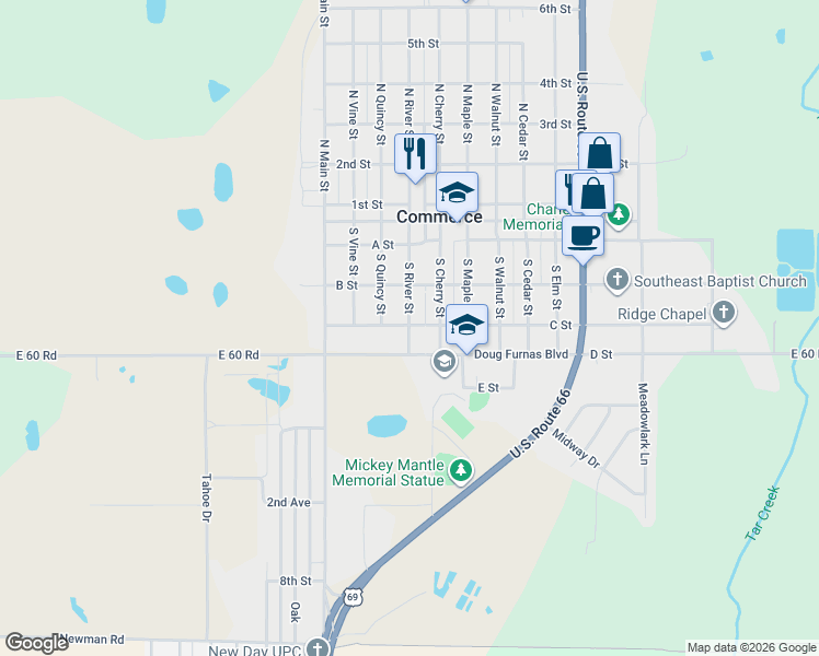 map of restaurants, bars, coffee shops, grocery stores, and more near 400 C Street in Commerce