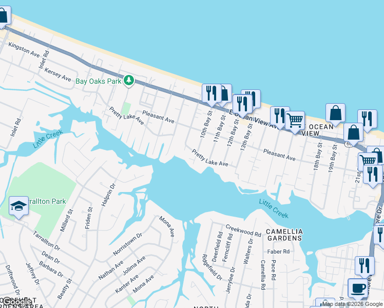 map of restaurants, bars, coffee shops, grocery stores, and more near 9508 9th Bay Street in Norfolk