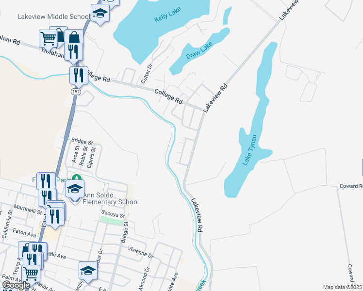 map of restaurants, bars, coffee shops, grocery stores, and more near 105 Kingston Drive in Watsonville