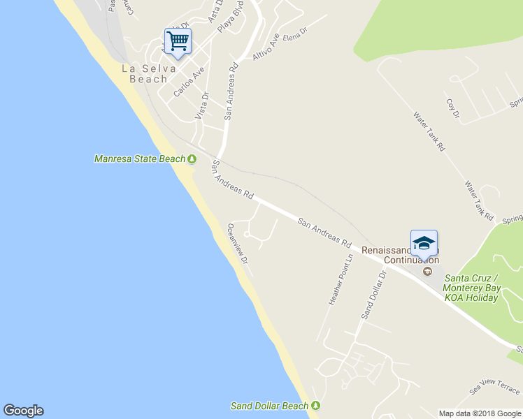 map of restaurants, bars, coffee shops, grocery stores, and more near 115 Oceanview Drive in La Selva Beach