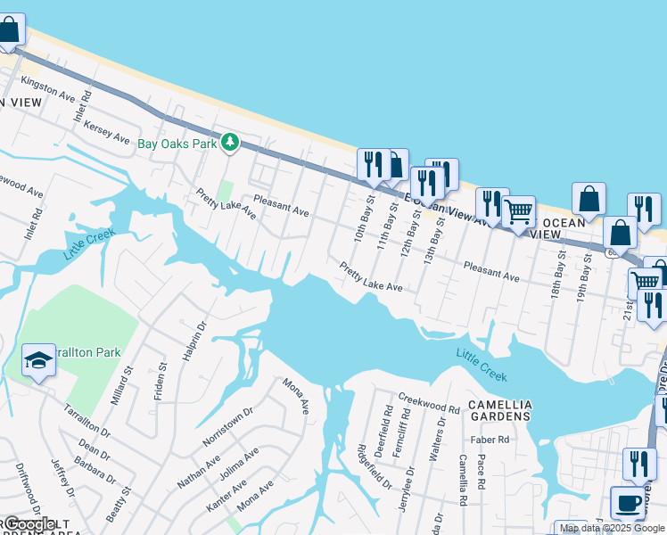 map of restaurants, bars, coffee shops, grocery stores, and more near 9508 9th Bay Street in Norfolk