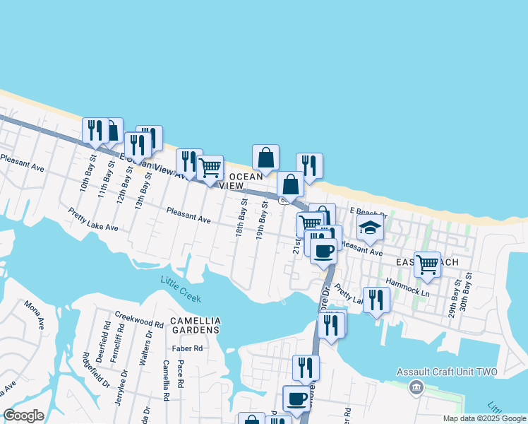 map of restaurants, bars, coffee shops, grocery stores, and more near 9624 19th Bay Street in Norfolk