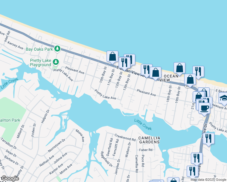 map of restaurants, bars, coffee shops, grocery stores, and more near 9549 12th Bay Street in Norfolk