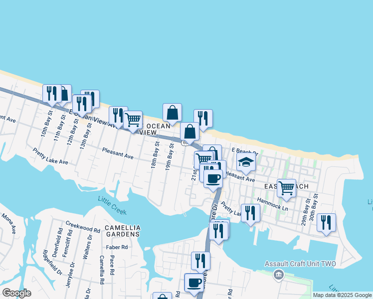 map of restaurants, bars, coffee shops, grocery stores, and more near 9626 20th Bay Street in Norfolk