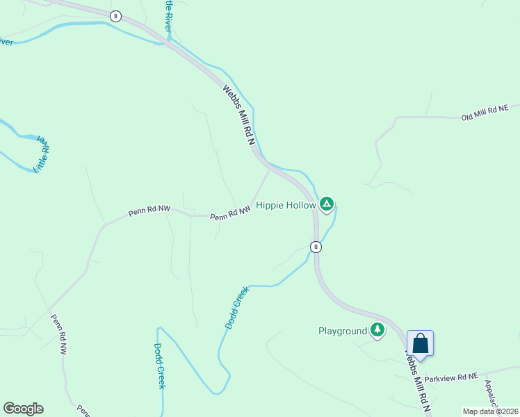 map of restaurants, bars, coffee shops, grocery stores, and more near 1478 Penn Rd NW in Floyd