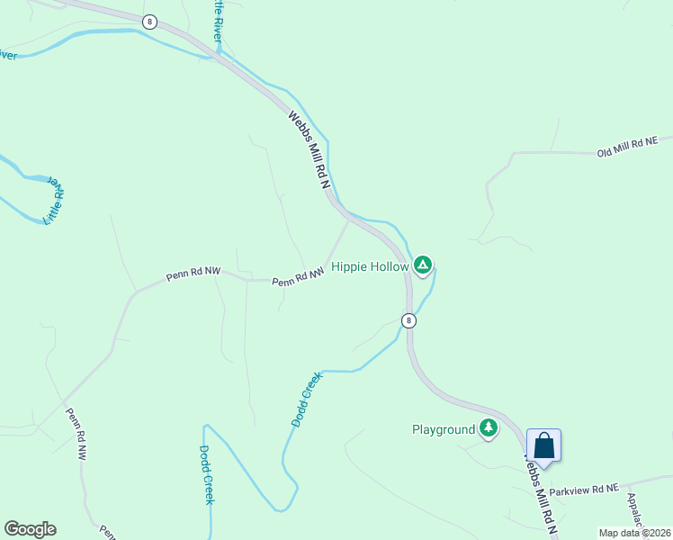 map of restaurants, bars, coffee shops, grocery stores, and more near 1474-1478 Penn Rd NW in Floyd