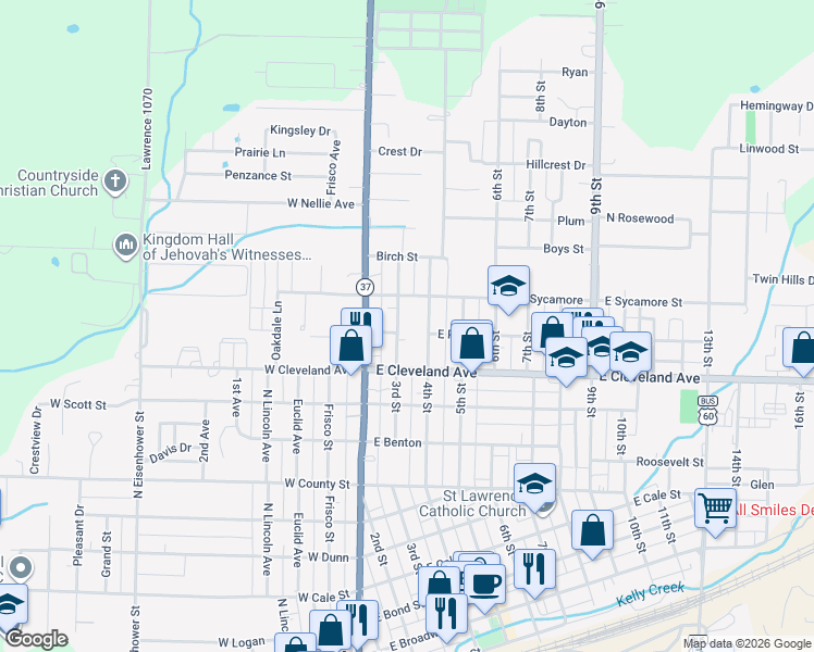 map of restaurants, bars, coffee shops, grocery stores, and more near 1011 3rd Street in Monett