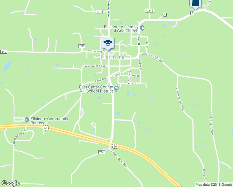 map of restaurants, bars, coffee shops, grocery stores, and more near 24 South Herren Avenue in Ellsinore