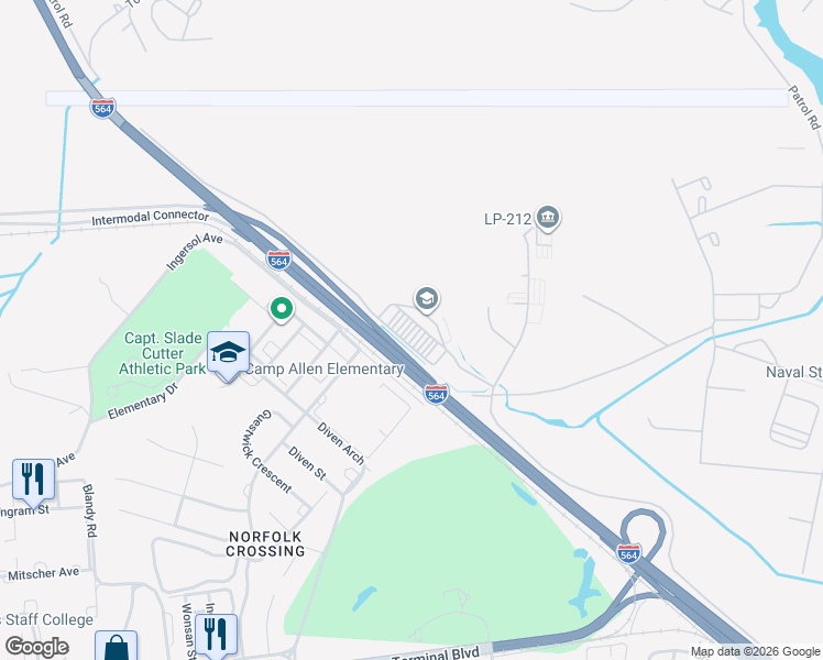 map of restaurants, bars, coffee shops, grocery stores, and more near 9079 Hampton Boulevard in Norfolk