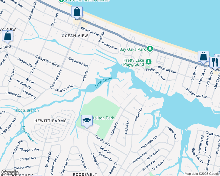 map of restaurants, bars, coffee shops, grocery stores, and more near 2121 Helsley Avenue in Norfolk