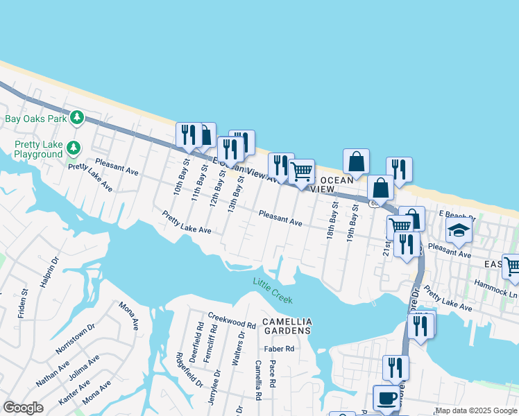 map of restaurants, bars, coffee shops, grocery stores, and more near 3406 Pleasant Ave in Norfolk