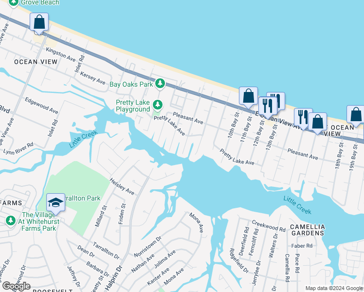 map of restaurants, bars, coffee shops, grocery stores, and more near 9521 7th Bay Street in Norfolk
