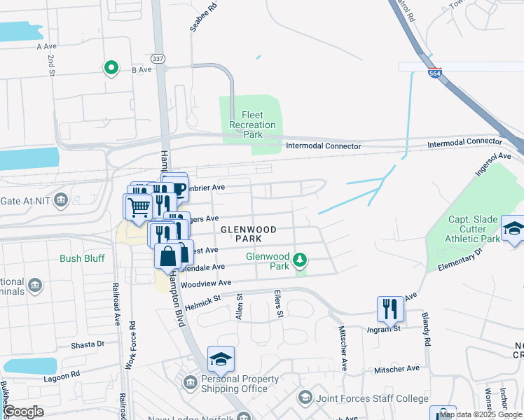 map of restaurants, bars, coffee shops, grocery stores, and more near 310 Rogers Avenue in Norfolk