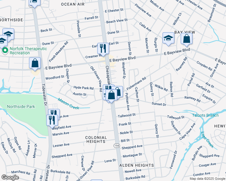 map of restaurants, bars, coffee shops, grocery stores, and more near 8518 Chesapeake Boulevard in Norfolk