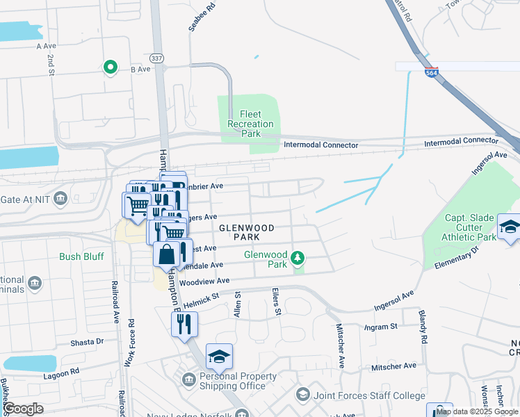 map of restaurants, bars, coffee shops, grocery stores, and more near 310 Rogers Avenue in Norfolk