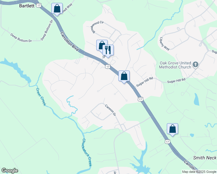 map of restaurants, bars, coffee shops, grocery stores, and more near 116 Green Court in Carrollton