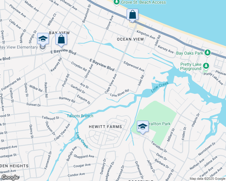 map of restaurants, bars, coffee shops, grocery stores, and more near 8471 Lynn River Road in Norfolk
