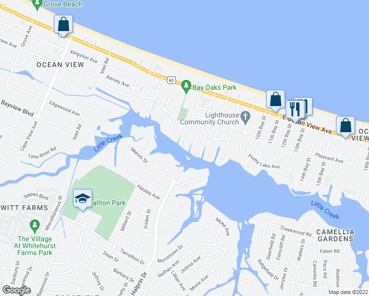map of restaurants, bars, coffee shops, grocery stores, and more near 9508 5th Bay Street in Norfolk