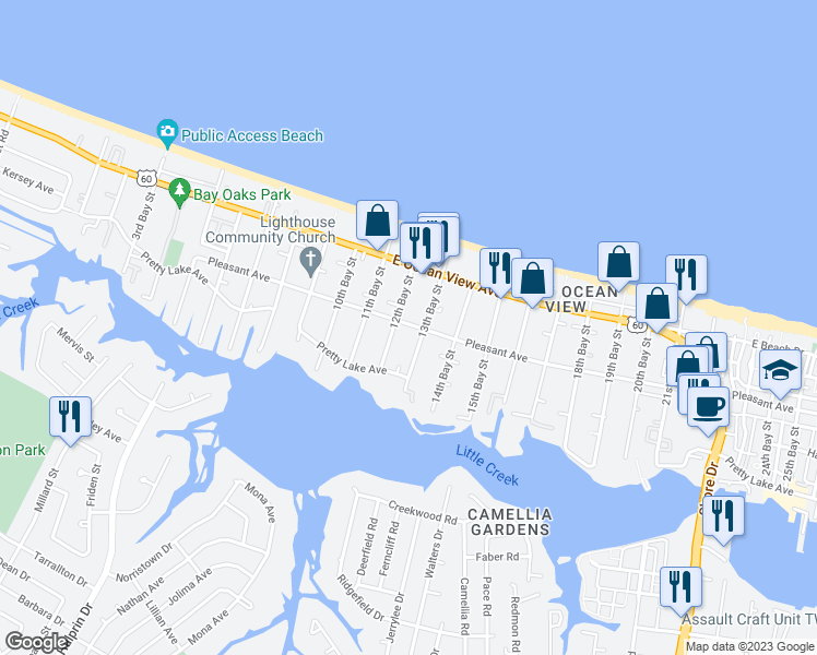 map of restaurants, bars, coffee shops, grocery stores, and more near 3209 Pleasant Avenue in Norfolk