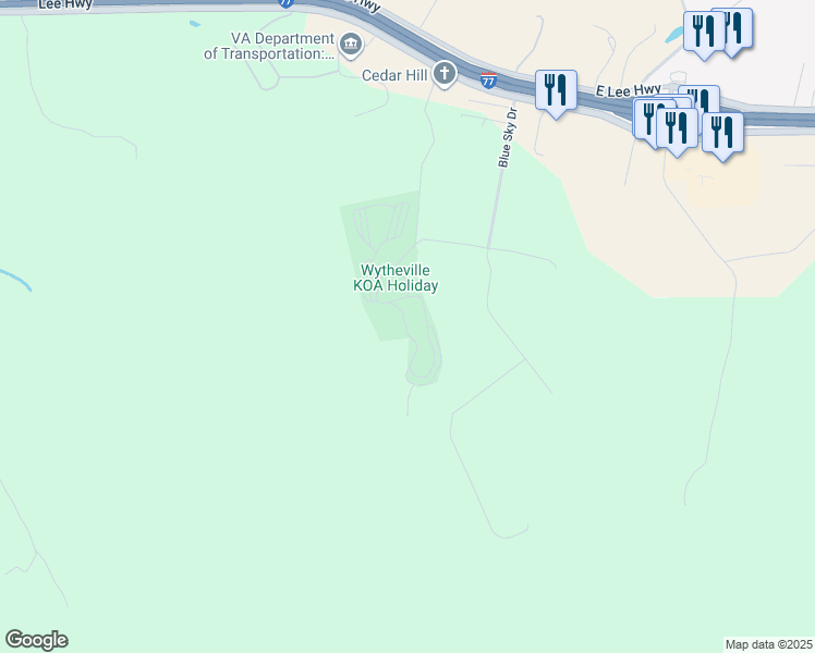 map of restaurants, bars, coffee shops, grocery stores, and more near 351 Blue Sky Drive in Wytheville