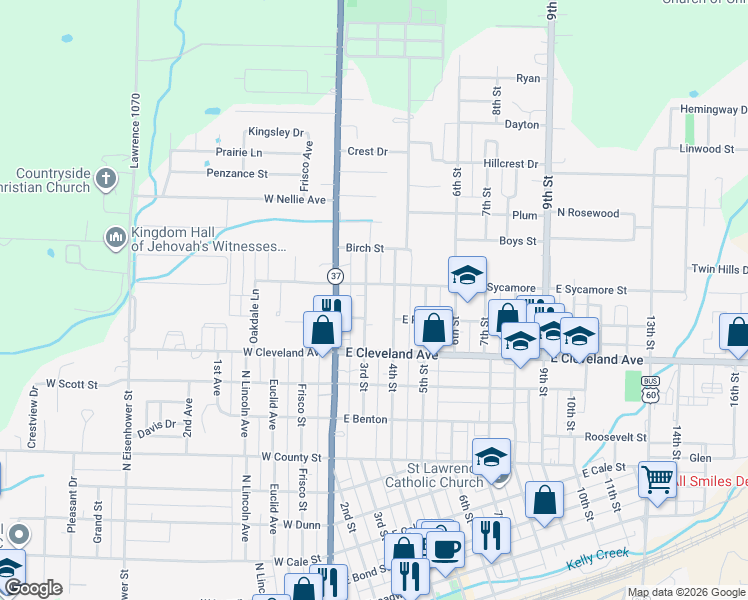 map of restaurants, bars, coffee shops, grocery stores, and more near 1011 3rd Street in Monett
