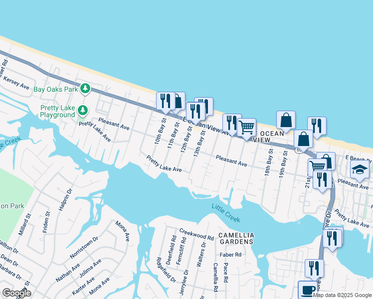 map of restaurants, bars, coffee shops, grocery stores, and more near 9568 12th Bay Street in Norfolk