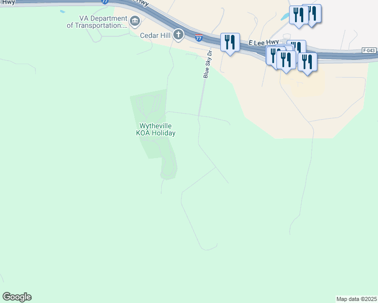 map of restaurants, bars, coffee shops, grocery stores, and more near 351 Blue Sky Drive in Wytheville